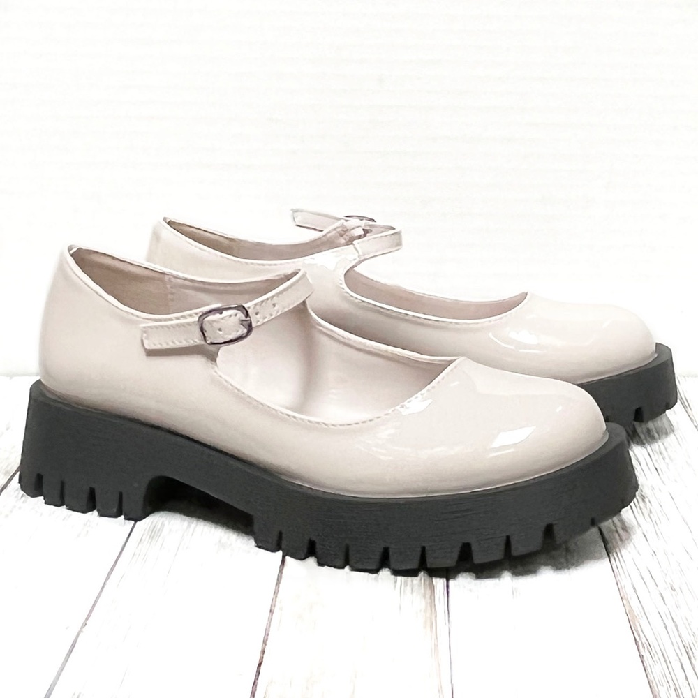 Ivory Beige Patent Platform Mary Janes